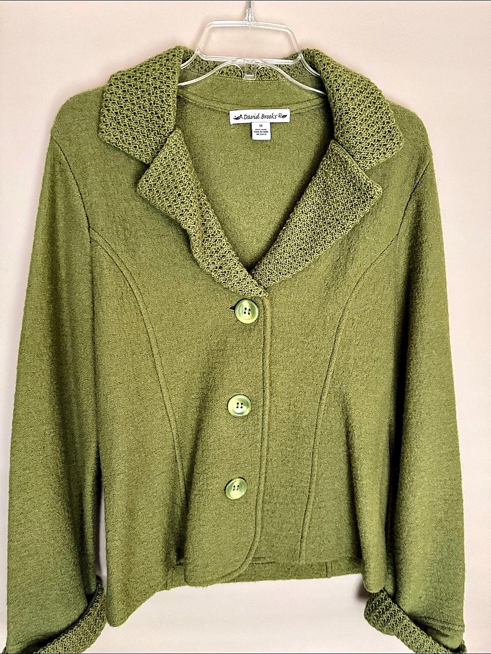 David Brooks Wool Cardigan in Green Size Medium Like New